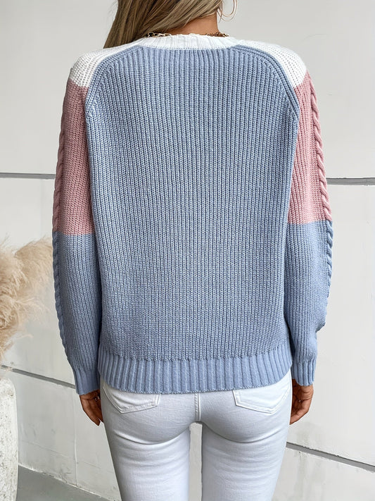 Colour Block Cable Knit Sweater — Chevron Panel Design 2