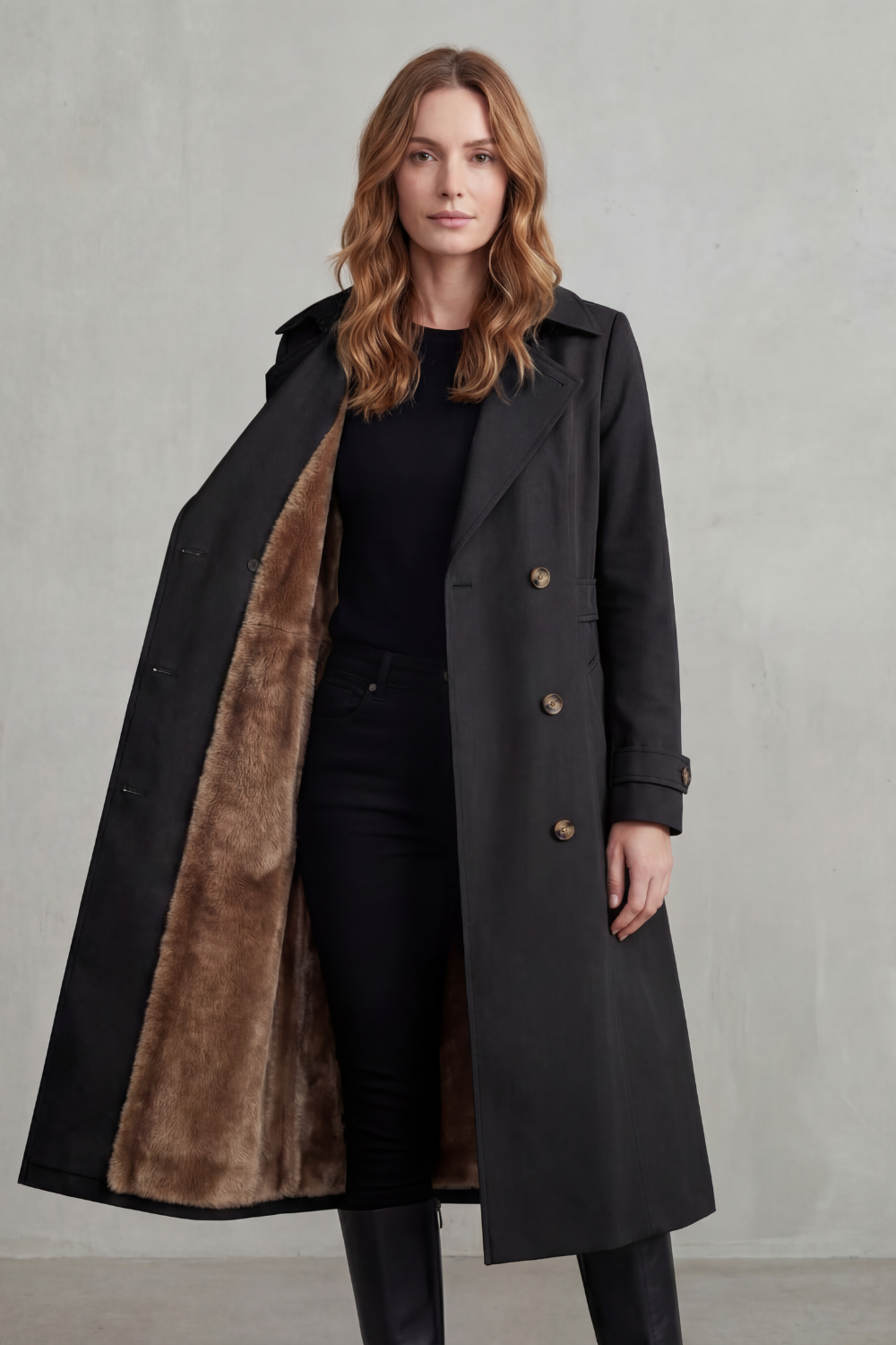 Women's Double-Breasted Winter Coat with Faux Fur Lining 14
