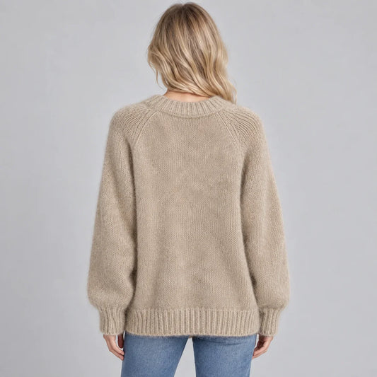 Fluffy Knit Jumper Women — Relaxed Fit Crew Neck Sweater 2