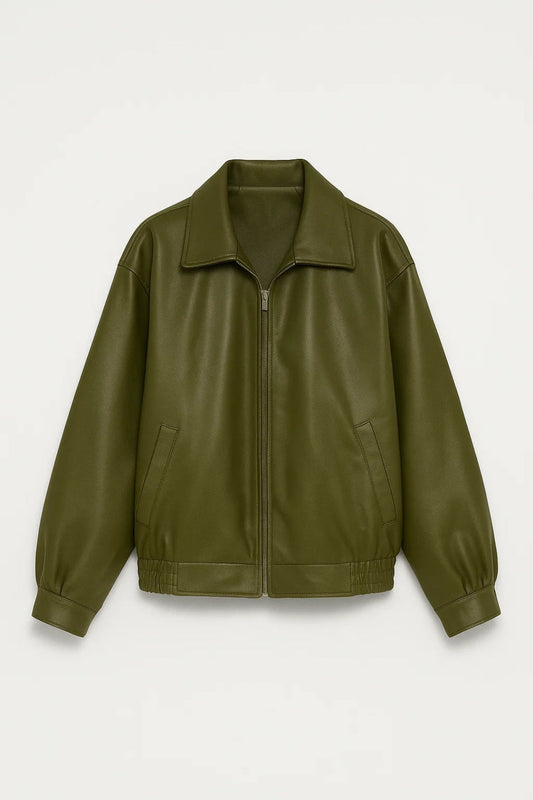 Oversized Faux Leather Jacket Women — Zip Front Street Style 2