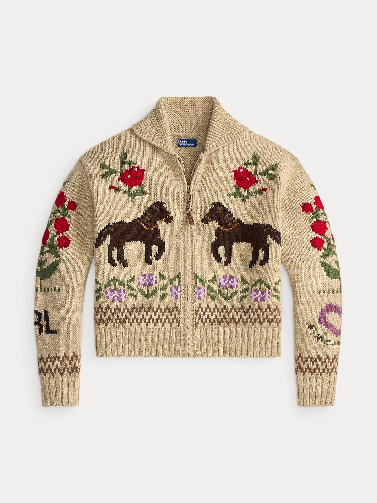 Vintage Floral Jacquard Zip-Up Knit Cardigan — Lapel Collar 5