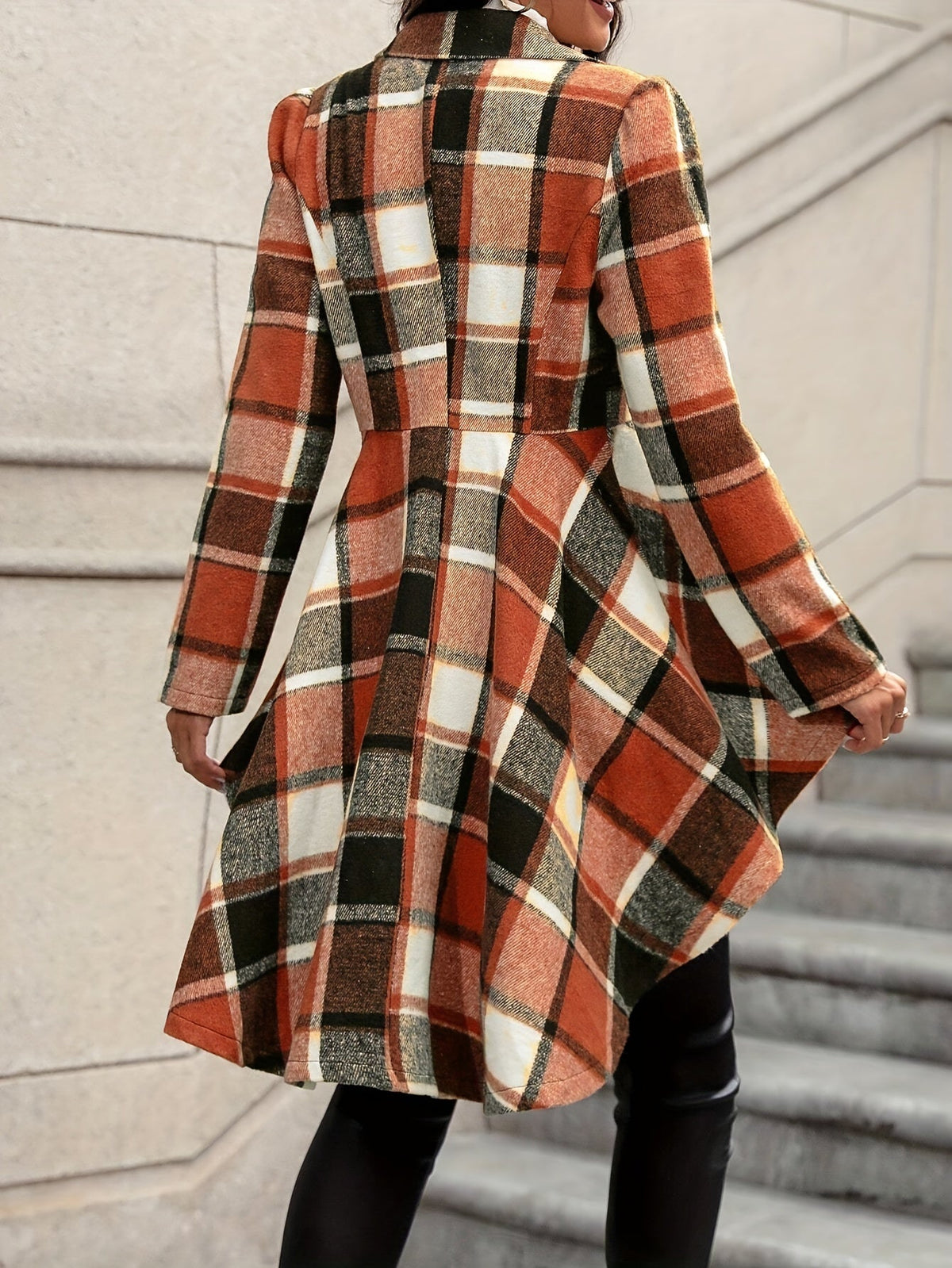 Plaid Wrap Jacket — Flared Asymmetric Hem & Single Button 3