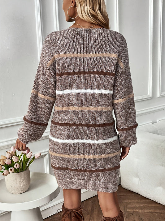 Striped Knit Sweater Dress — Long Sleeve Mini Dress 2