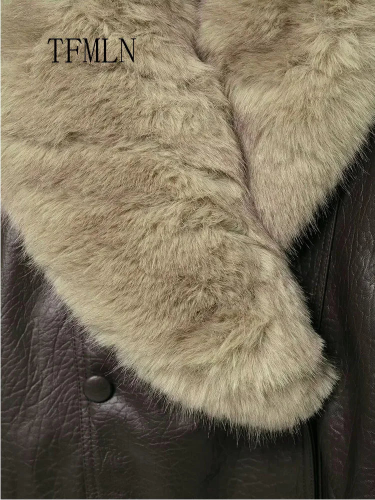 Marbella Faux Leather Jacket — Oversized Fur Collar Coat 4