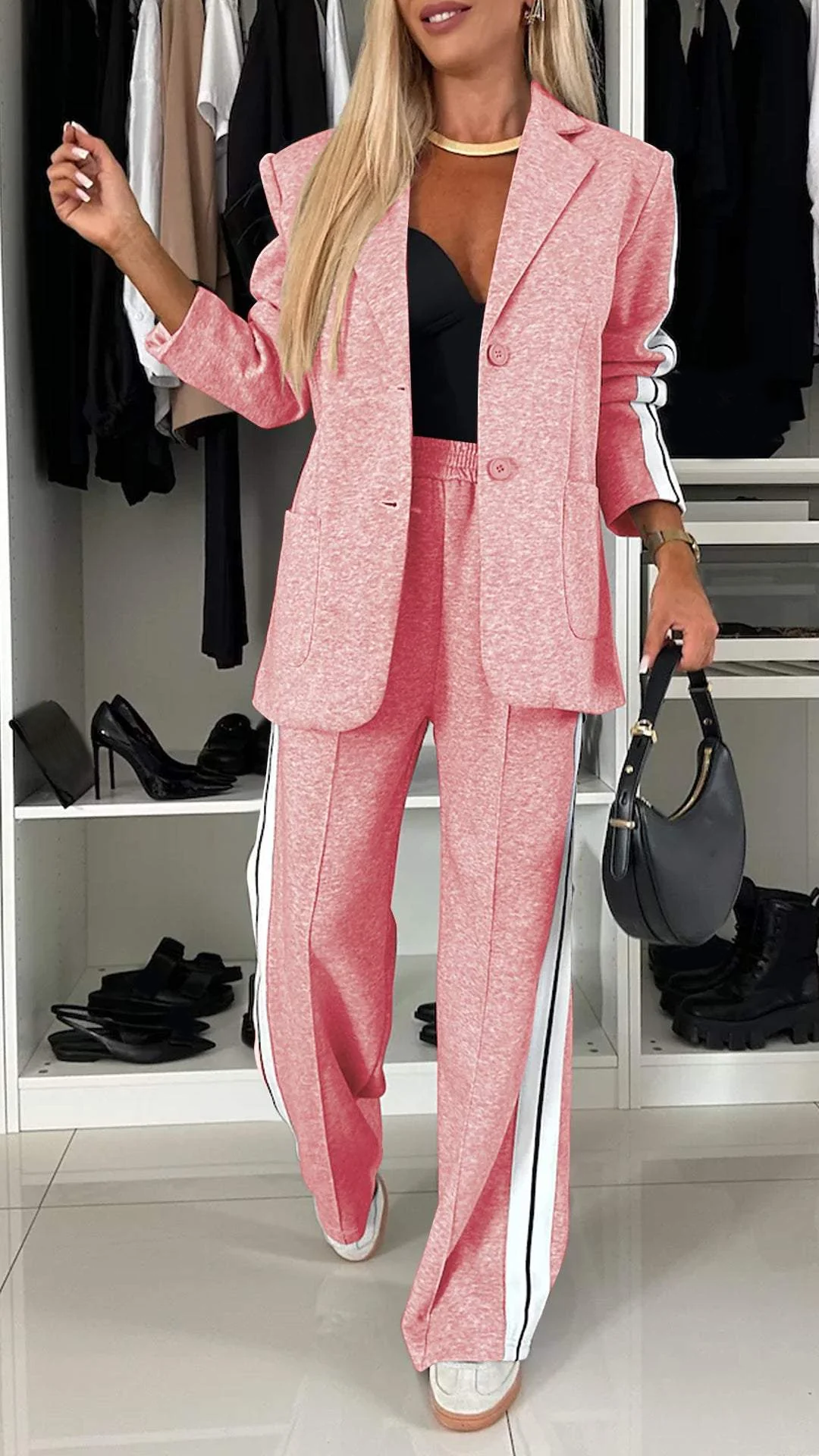Women's Casual Office Suit Set — Blazer & Wide Leg Trousers 12
