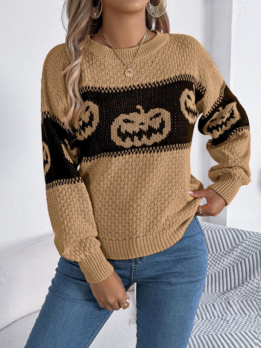 Halloween Pumpkin Knit Sweater — Women's Crew Neck Pullover 2
