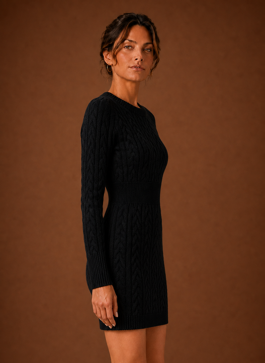 Cable Knit Sweater Mini Dress — Long Sleeve Women's Knit 2