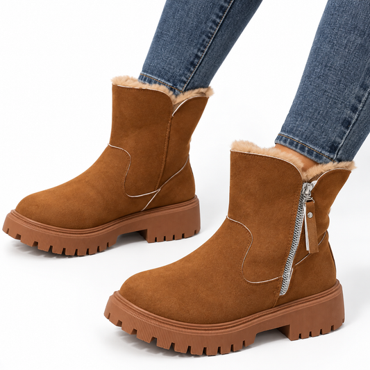 Women's Suede Winter Ankle Boots — Fur Lined Side Zip 2