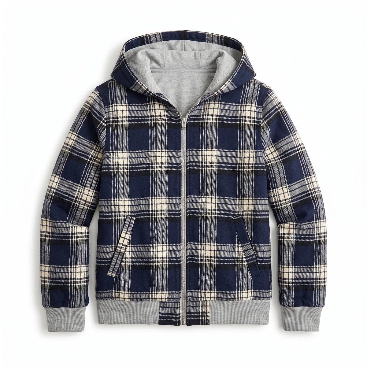 Reversible Cropped Hoodie Jacket – Check Pattern Zip-Up Women 5