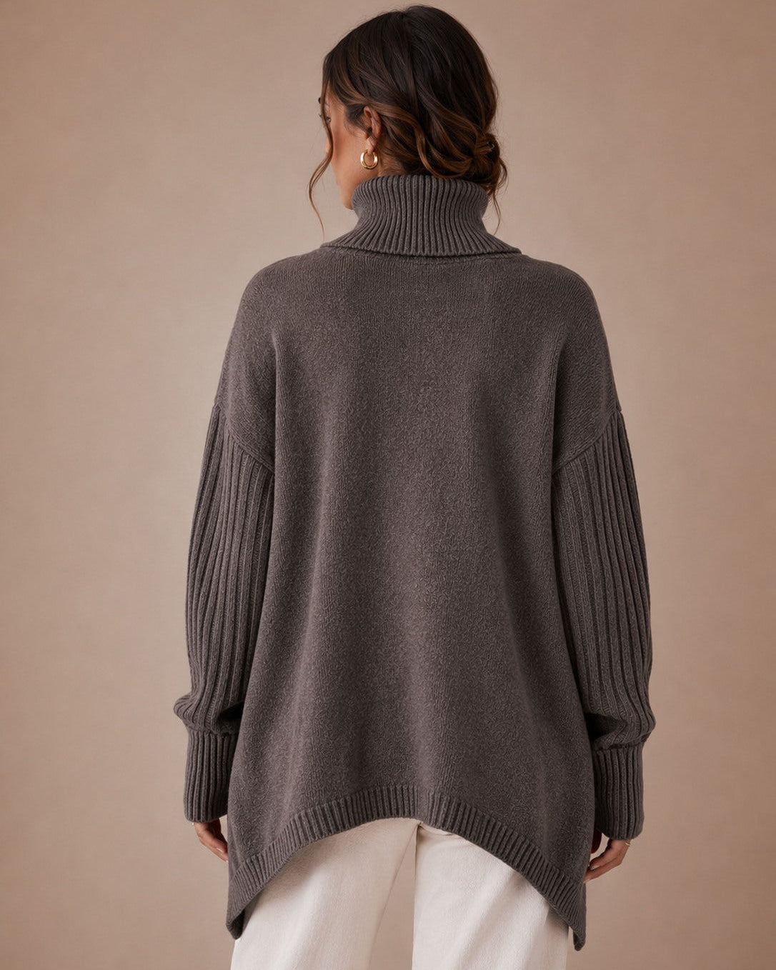 DECERLE - Women's - Ribbed Knit - Longline Turtleneck Sweater