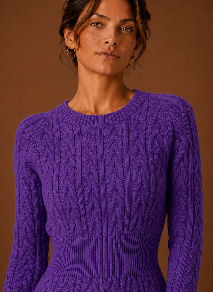 Cable Knit Sweater Mini Dress — Long Sleeve Women's Knit 16