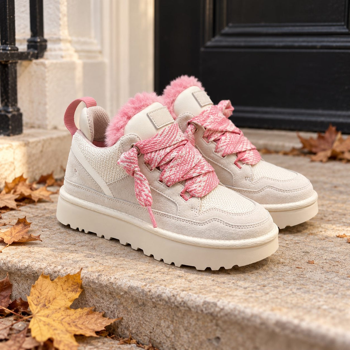 Lace-Up Snow Boots with Plush Lining in White