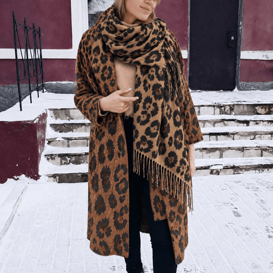 Leopard Print Blanket Scarf — Women's Tasselled Wrap 2