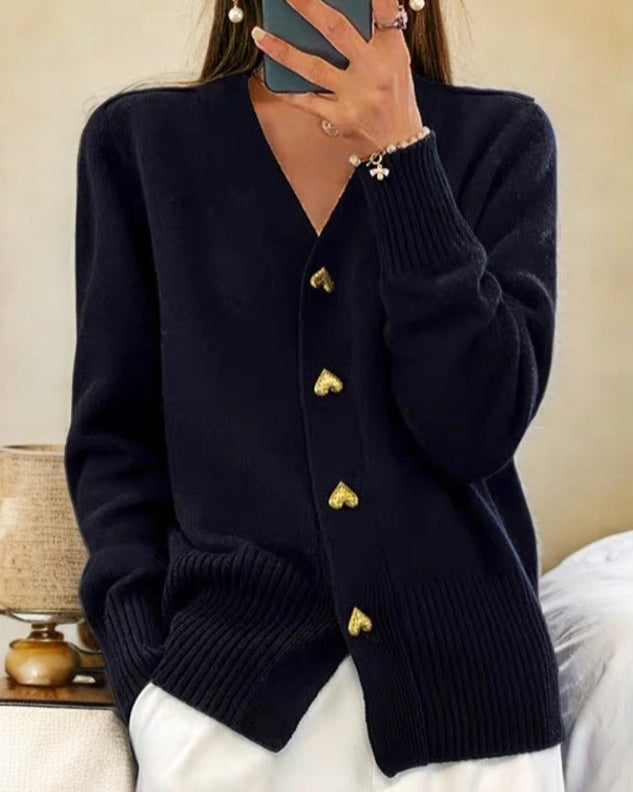 Adele Heart Button Cardigan — Elegant Fitted Knit for Women 5