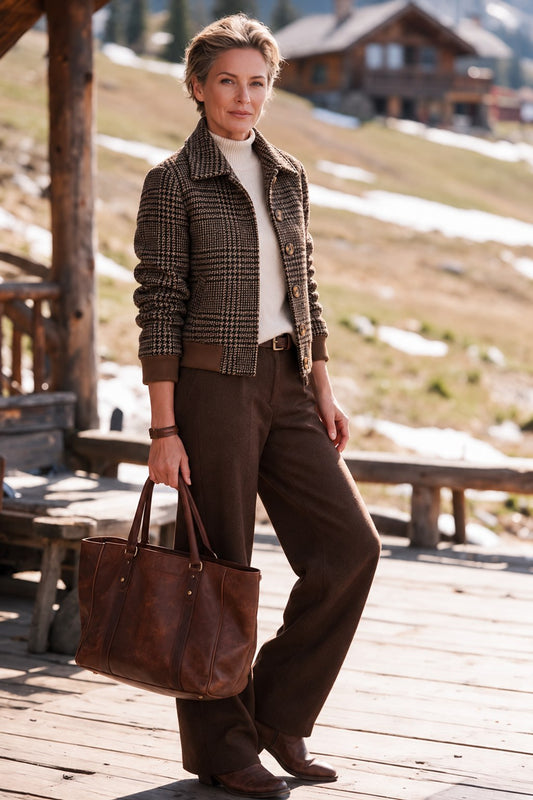 Vintage Plaid Button-Up Jacket with Stand Collar