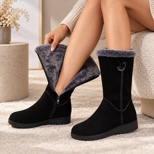 Women's Faux-Fur Cuffed Slip-On Mid-Calf Snow Boots