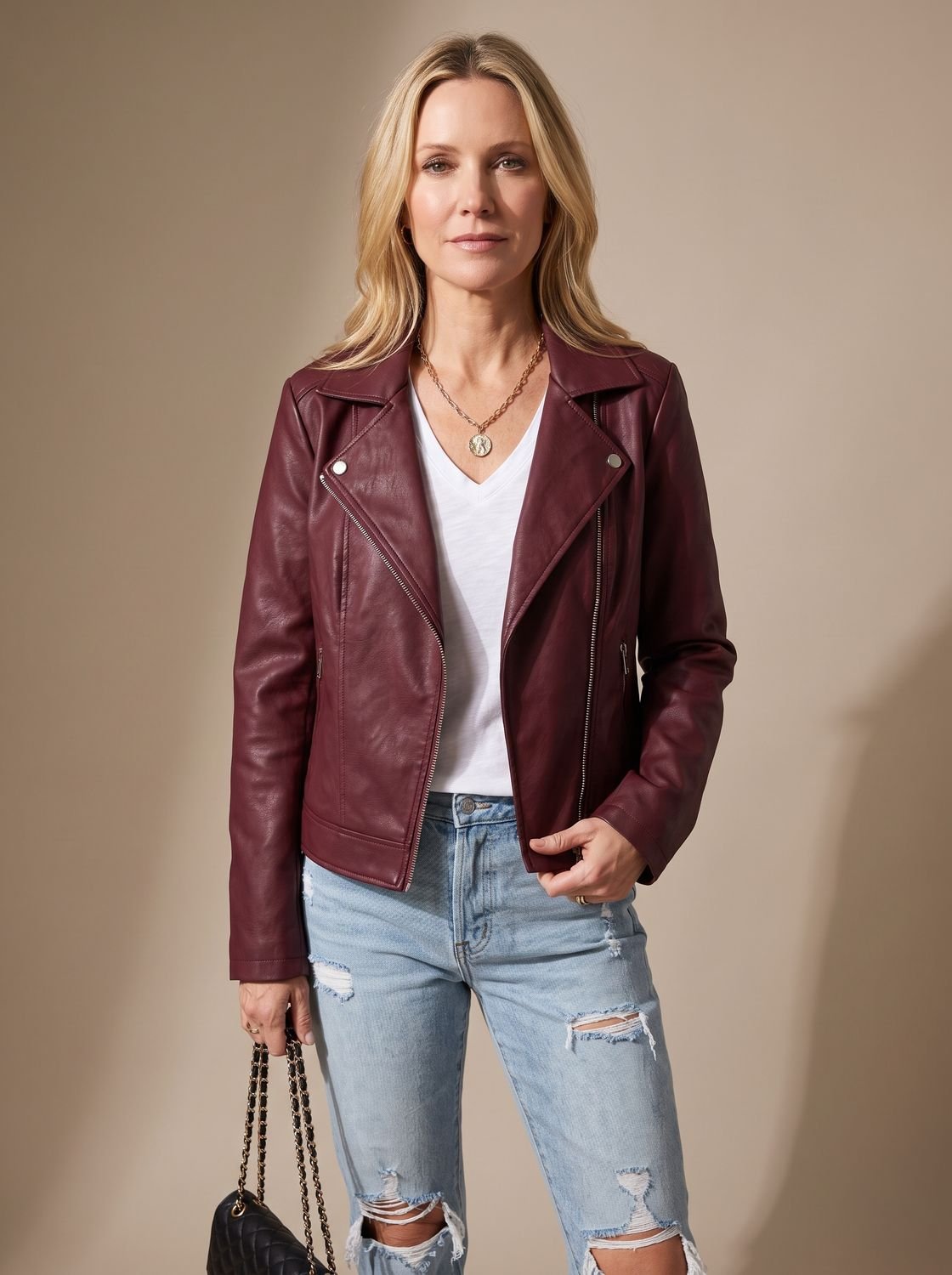 Women's Faux Leather Asymmetric Zip Moto Jacket 4