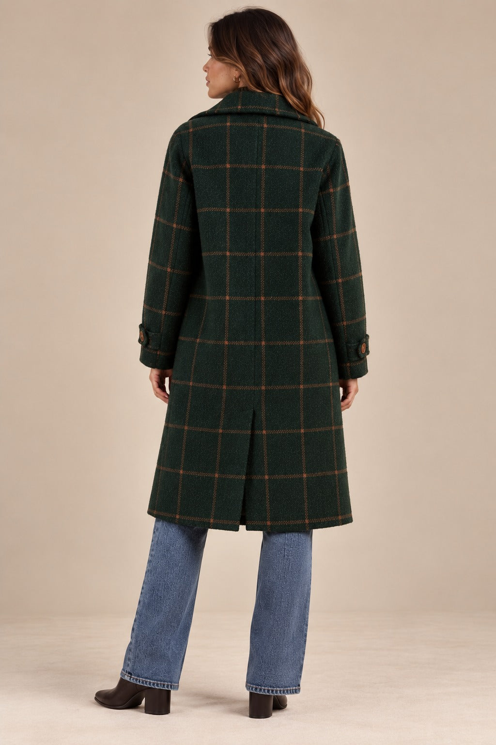 Women's Tweed Plaid Coat with Lapel Collar — Retro Wool Blend
