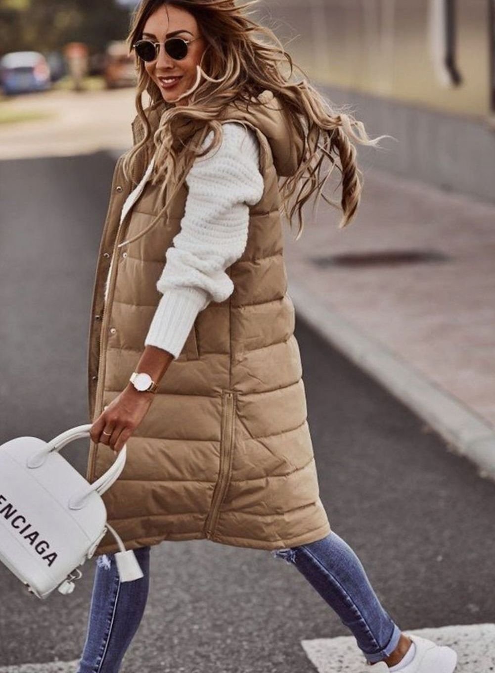 Women's Long Hooded Quilted Puffer Vest — Sleeveless 6