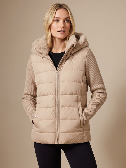 Women's Quilted Faux Fur Hooded Puffer Winter Jacket 2