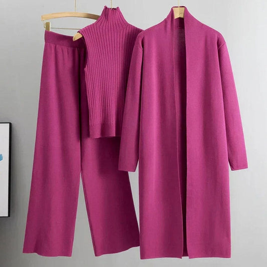 Women's 3-Piece Knit Set — Cardigan, Ribbed Top & Wide-Leg Pants 2