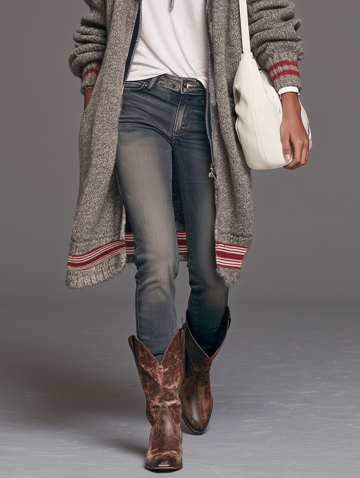 Women's Vintage Colour-Block Zip-Up Mid-Length Cardigan 18