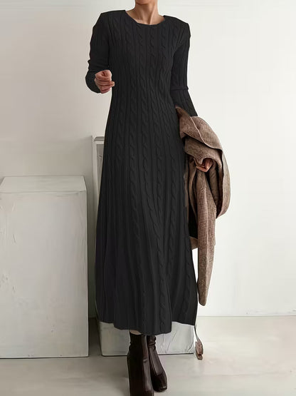 Women's Maxi Jumper Dress — Cable Knit, Crew Neck, Long Sleeve