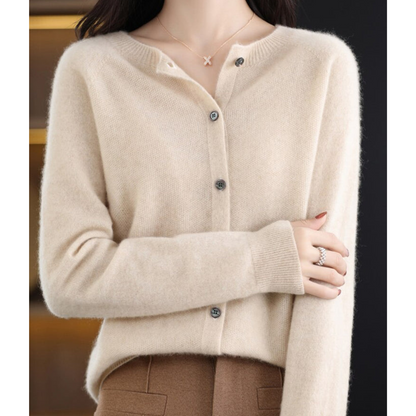 Merino Wool Cardigan — Women's Elegant O-Neck Knit 15