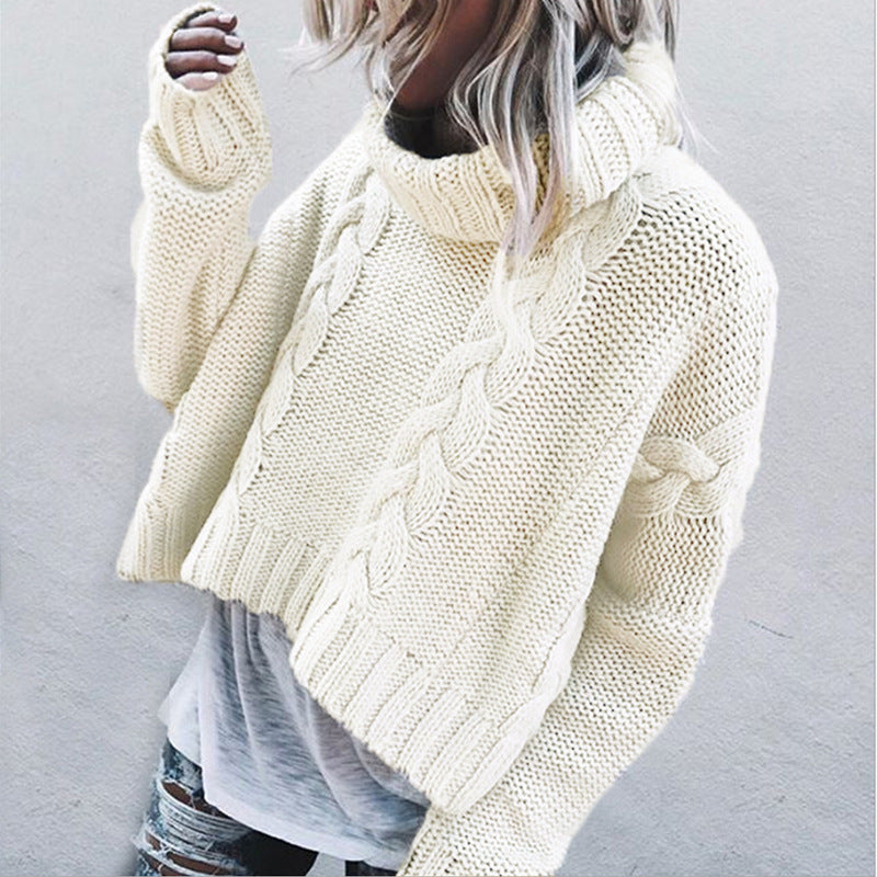 Chunky Cable Knit Roll Neck Jumper — Cropped Relaxed Fit 2