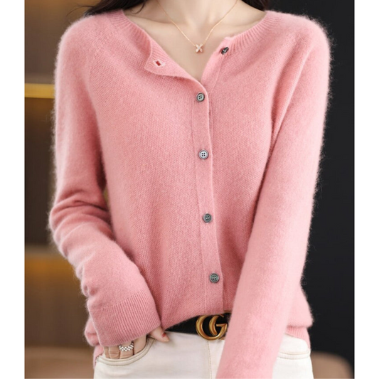 Merino Wool Cardigan — Women's Elegant O-Neck Knit 2