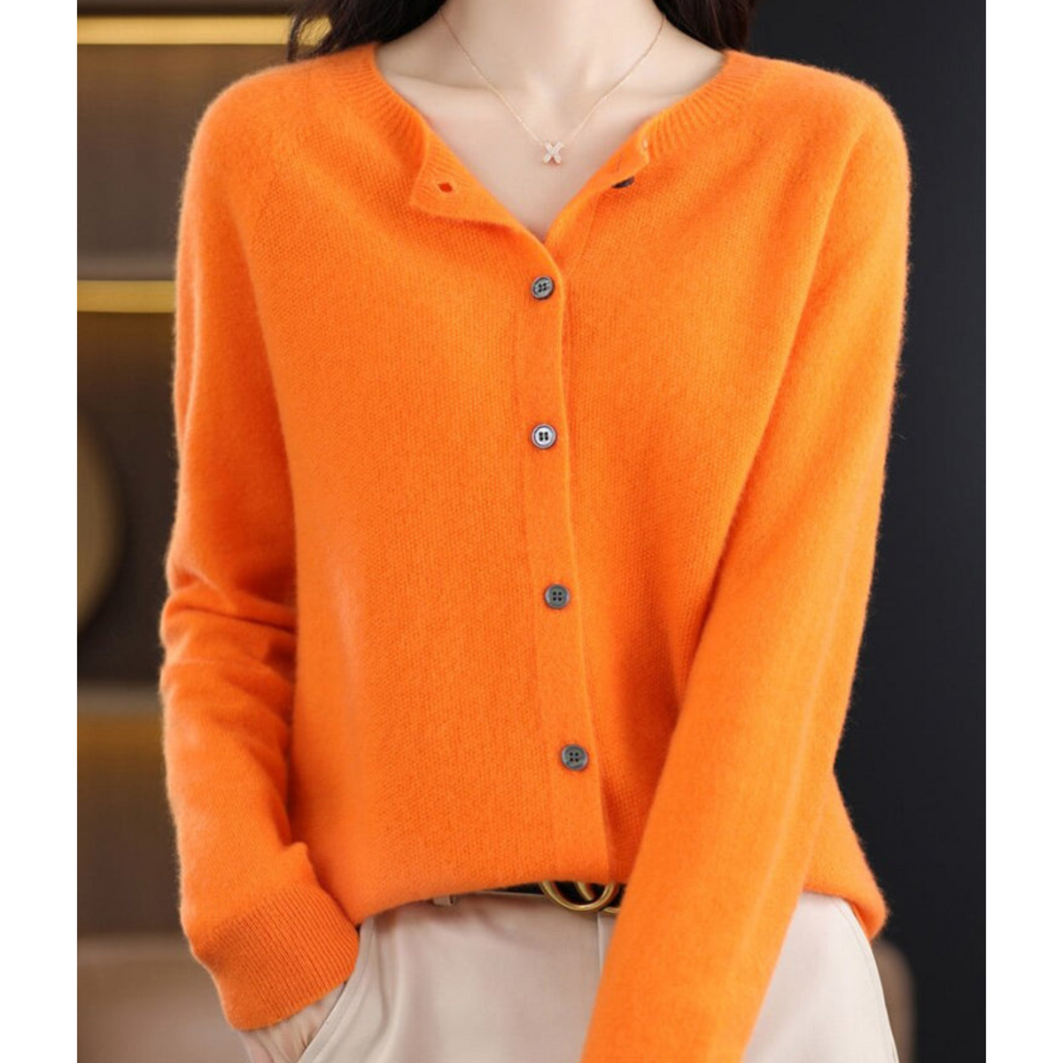 Merino Wool Cardigan — Women's Elegant O-Neck Knit 8