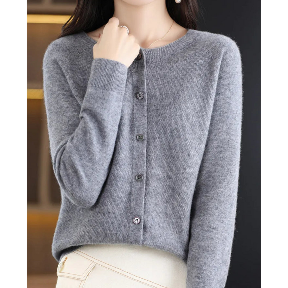 Merino Wool Cardigan — Women's Elegant O-Neck Knit 7