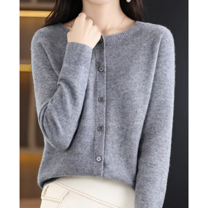 Merino Wool Cardigan — Women's Elegant O-Neck Knit 7