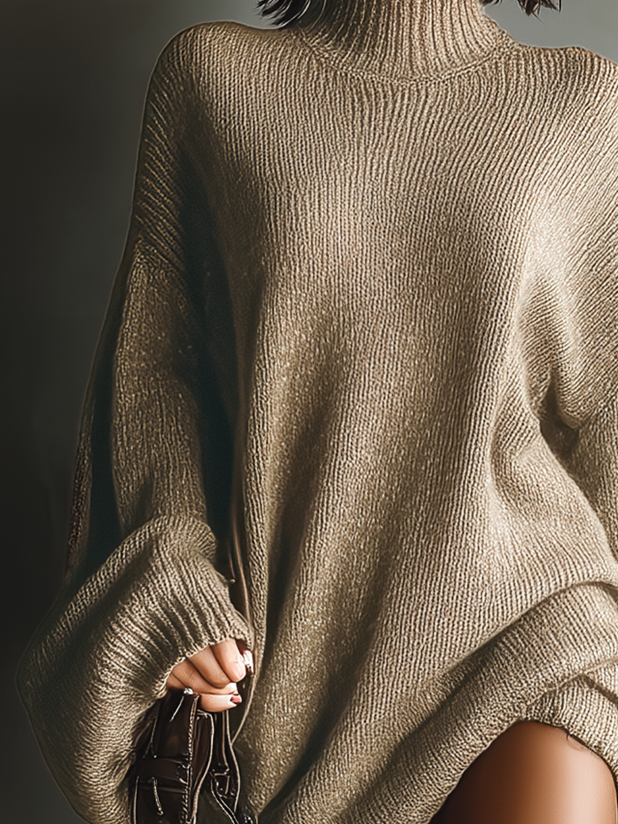 Vintage Knit Mini Dress — Long Sleeve Crew Neck Cozy Fit 7