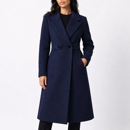 Women's Long Belted Wool Winter Coat — Wide Lapels 1