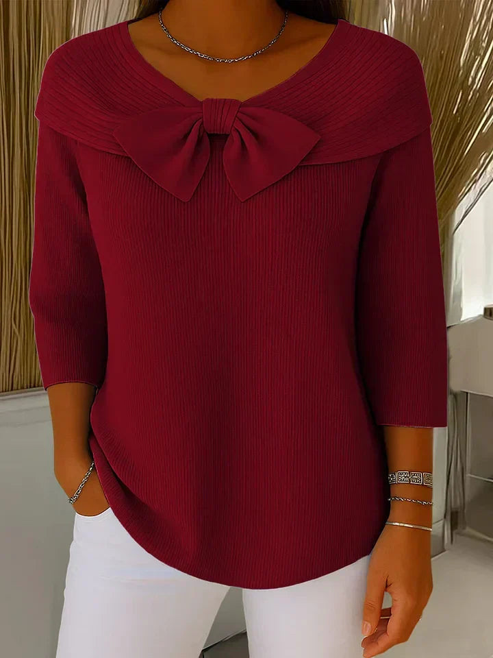 Neeko Elegant Bow Sweater — Fitted Feminine Knit Top 4