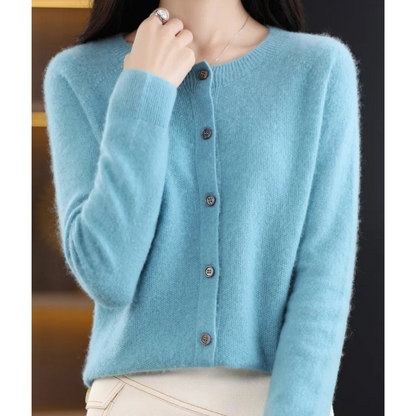 Merino Wool Cardigan — Women's Elegant O-Neck Knit 4