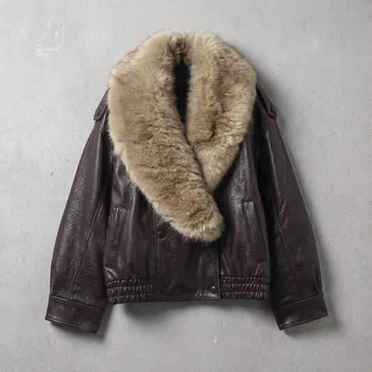 Marbella Faux Leather Jacket — Oversized Fur Collar Coat 1
