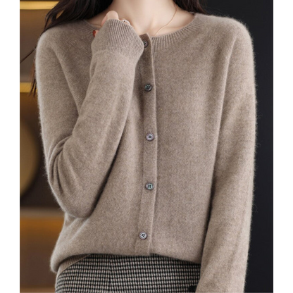 Merino Wool Cardigan — Women's Elegant O-Neck Knit 10