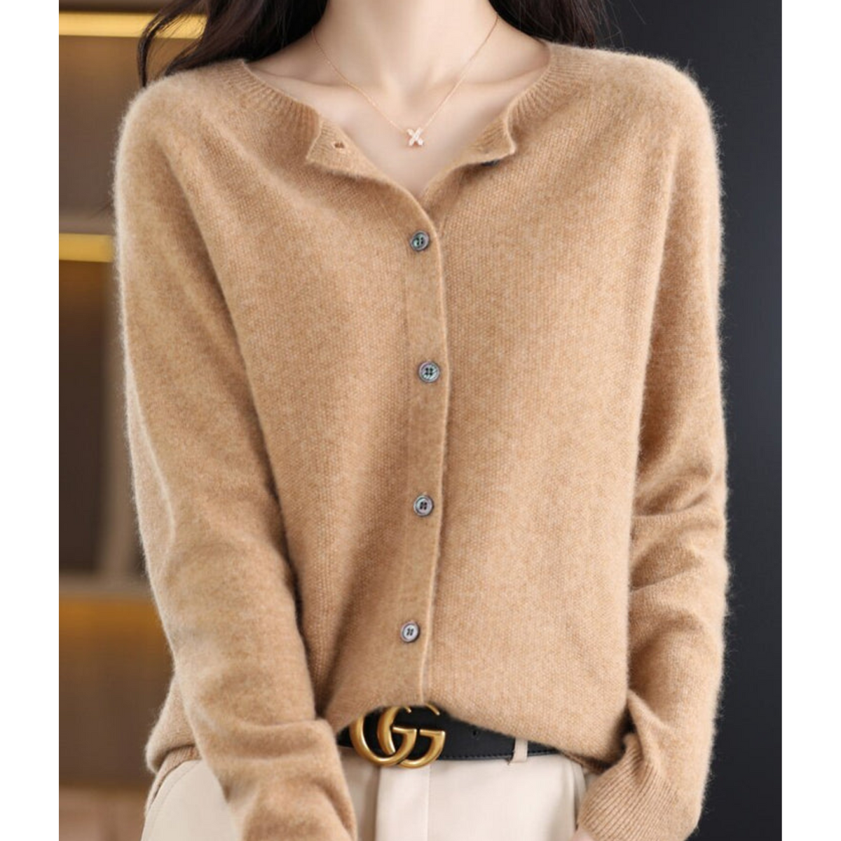 Merino Wool Cardigan — Women's Elegant O-Neck Knit 11