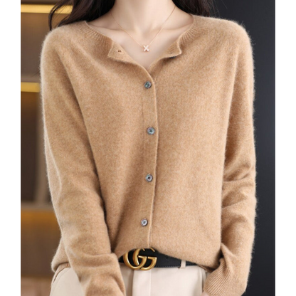 Merino Wool Cardigan — Women's Elegant O-Neck Knit 11