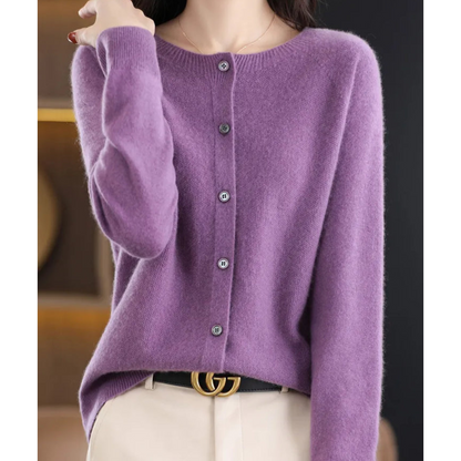 Merino Wool Cardigan — Women's Elegant O-Neck Knit 9