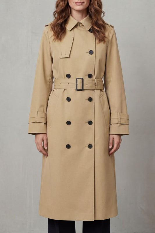 Women's Double-Breasted Trench Coat — Belted Classic Fit 1