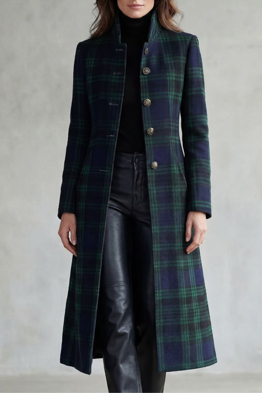 Highland Check Wool Blend Coat — Women's Tartan Silhouette 1