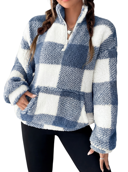 Women's Plaid Half Zip Pullover — Cozy Casual Sweatshirt 5