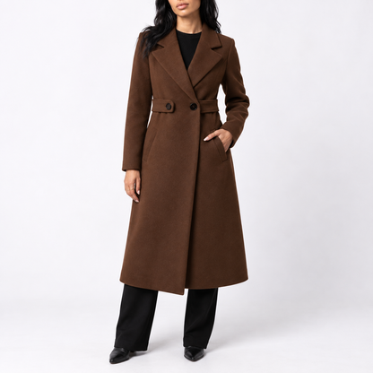 Women's Long Belted Wool-Look Winter Coat — Wide Lapels 3