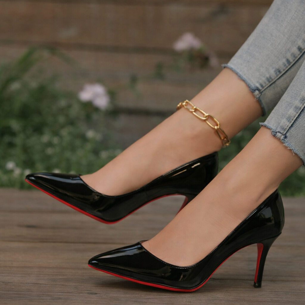 Patent-Look Pointed-Toe Stiletto Court Shoes for Women 6