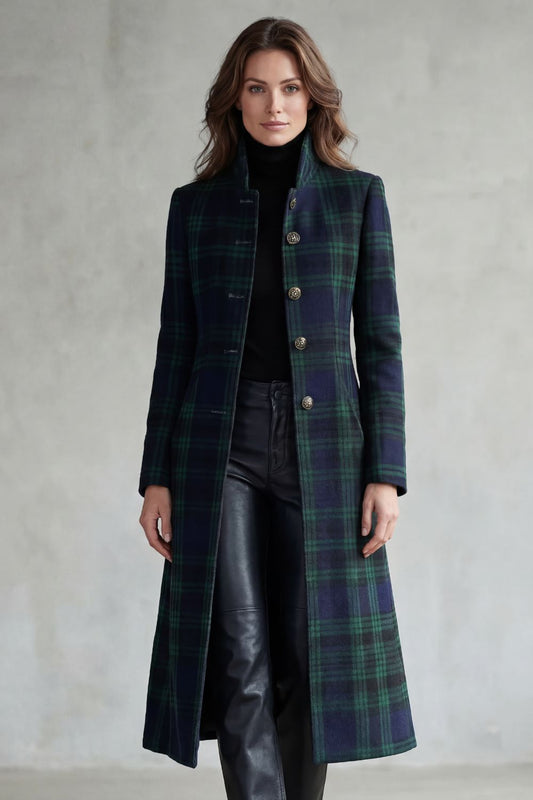 Highland Check Wool Blend Coat — Women's Tartan Silhouette 2