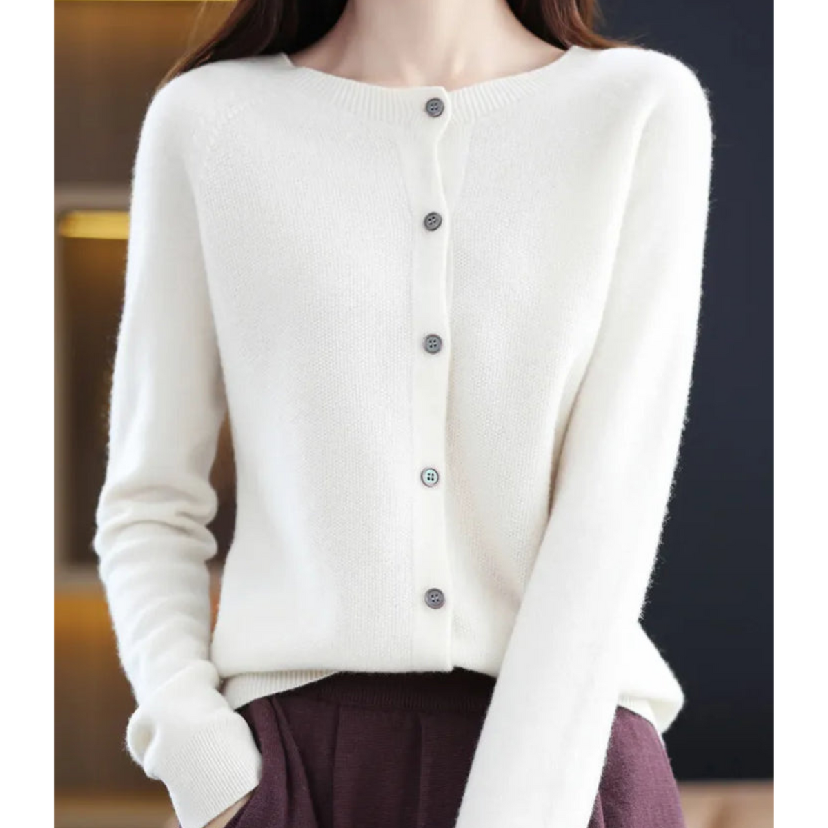 Merino Wool Cardigan — Women's Elegant O-Neck Knit 5