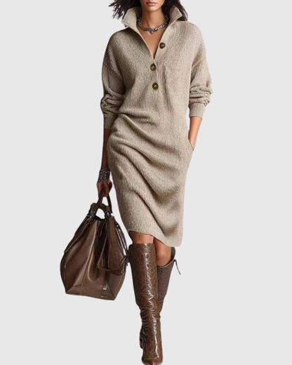Arianell Wool Knit Midi Dress — Ribbed Button-Up Winter 2